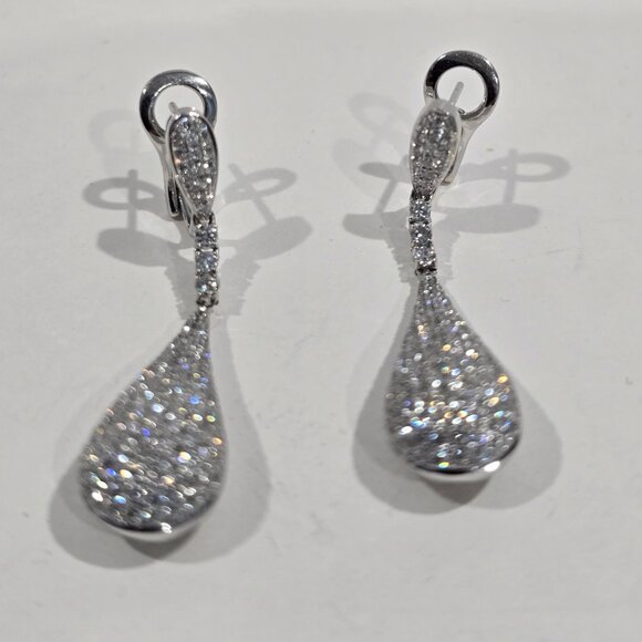 New ✔️18K WG Pair of Pave Drop Diamond Earrings 1.80tcw, 8.1g - Custom Made - Picture 5 of 15
